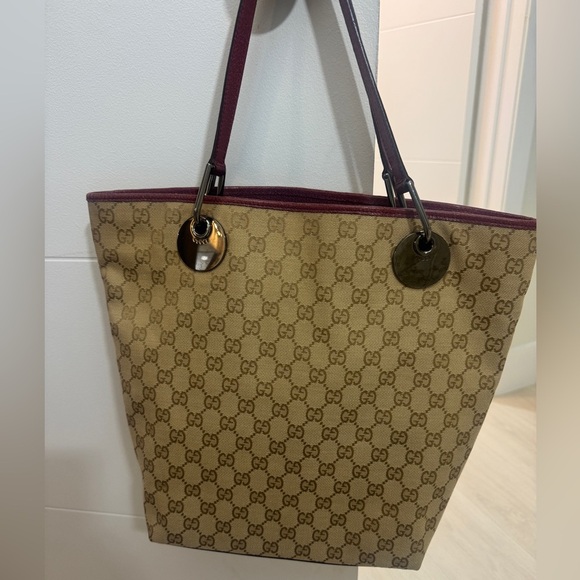 Gucci Handbags - Authentic Gucci Brown and Red Tote Bag with Iconic GG Monogram